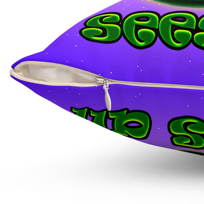 green monster - Spun Polyester Square Pillow - (purple-pink wave)