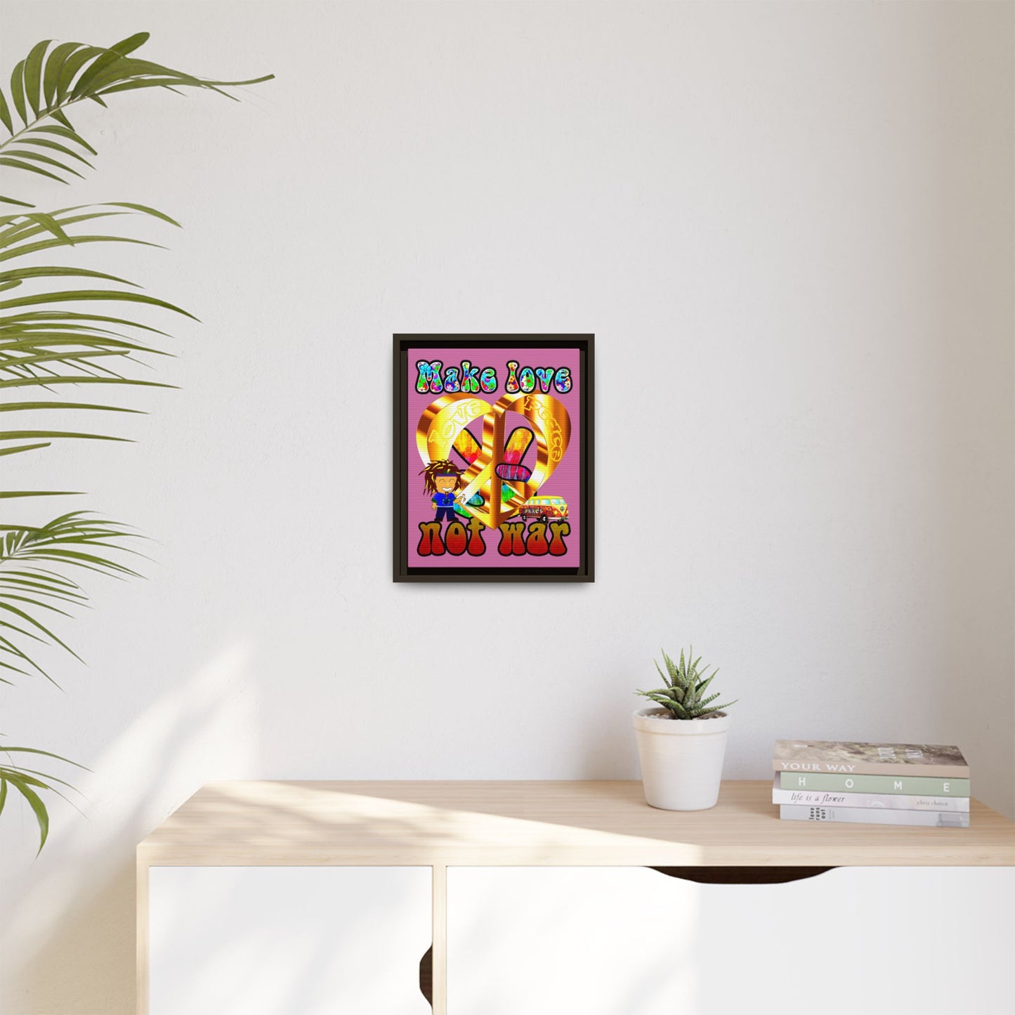 love peace - framed canvas art (light pink)