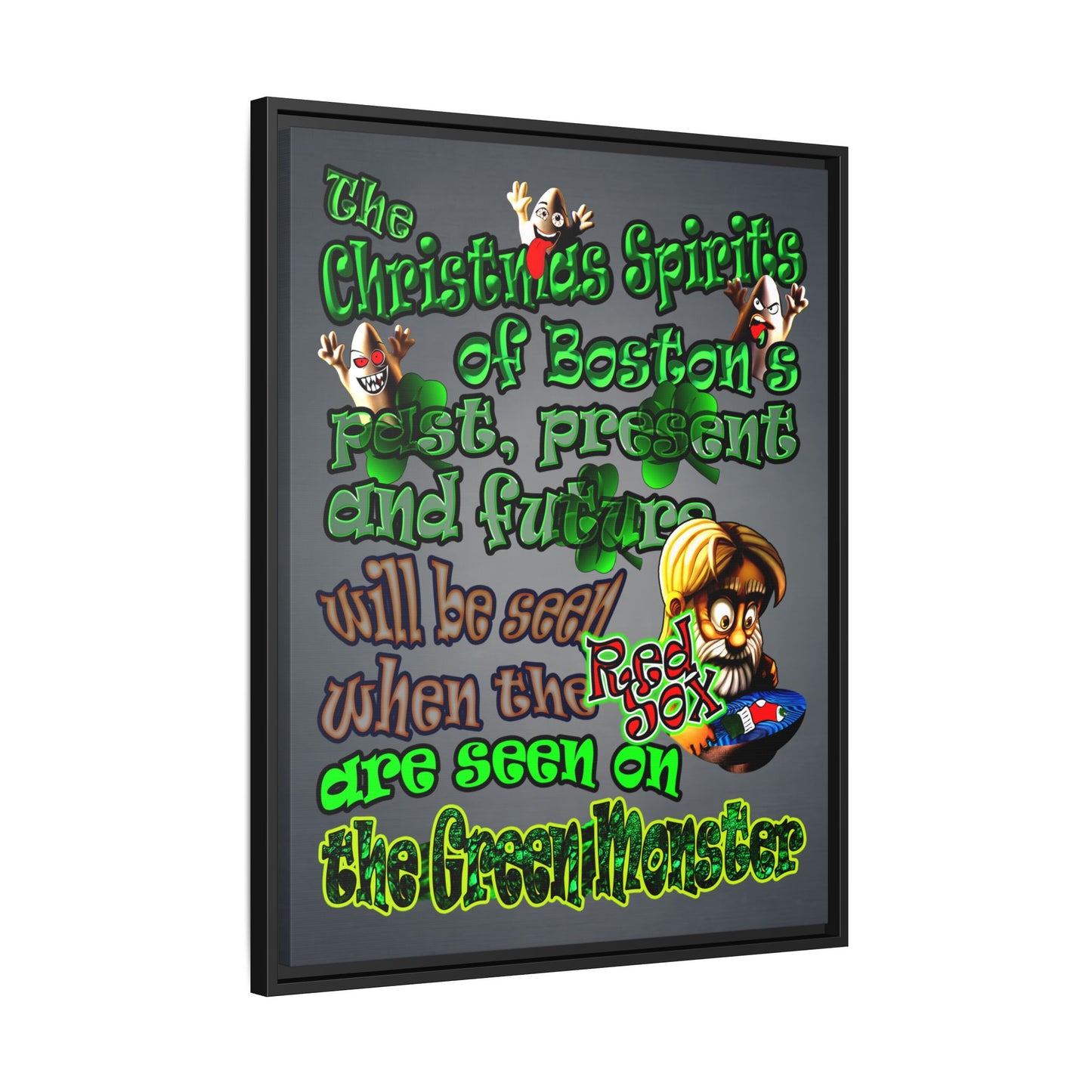 christmas spirits of boston - framed canvas art (grey-light grey)