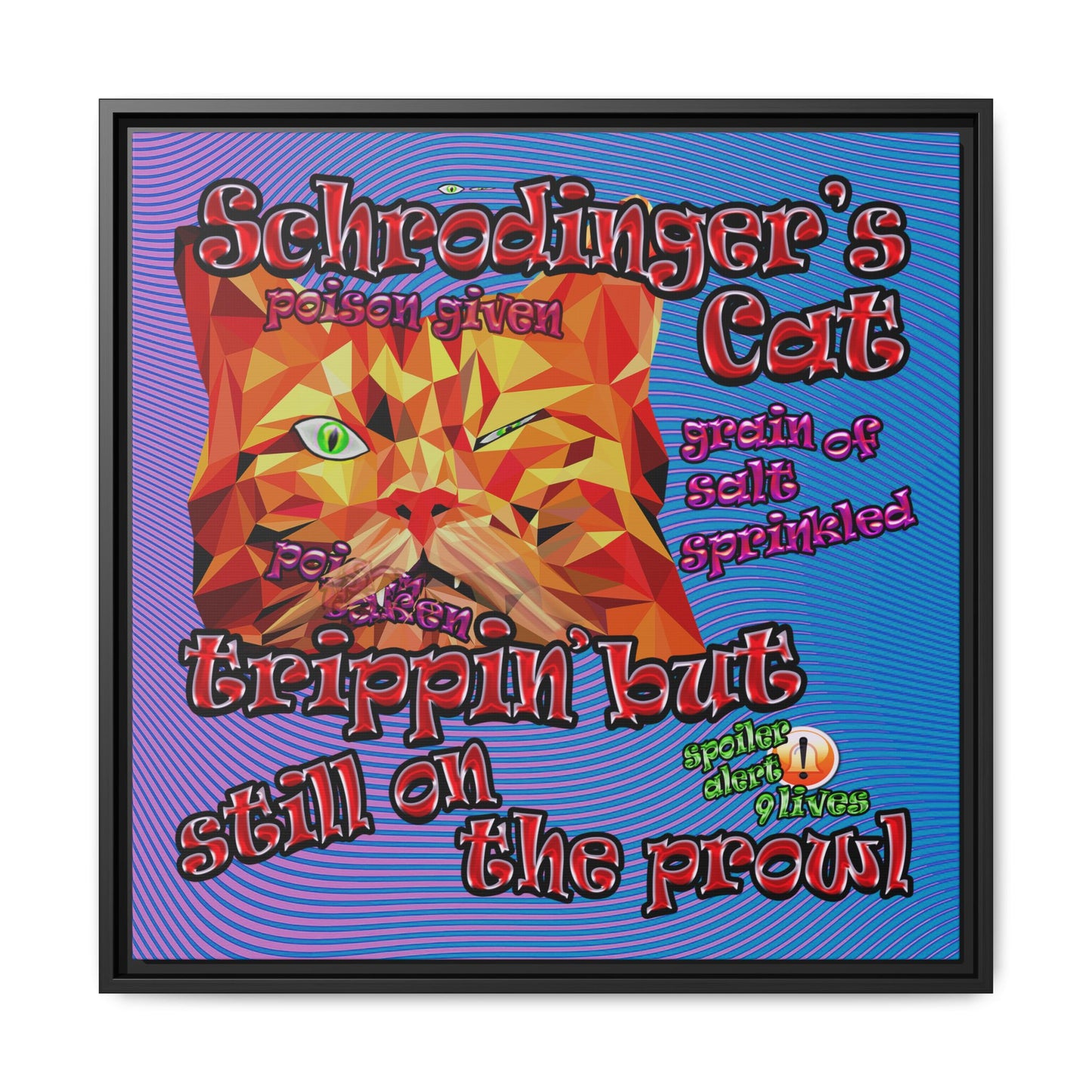schrodinger's cat - framed canvas art (light blue-purple wave)