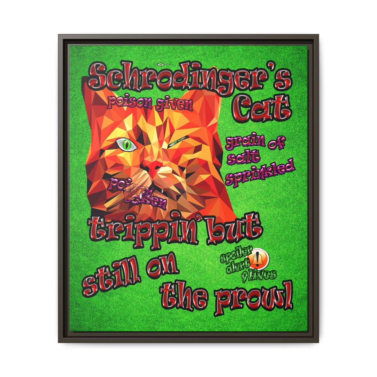 schrodinger's cat - framed canvas art (green turf)