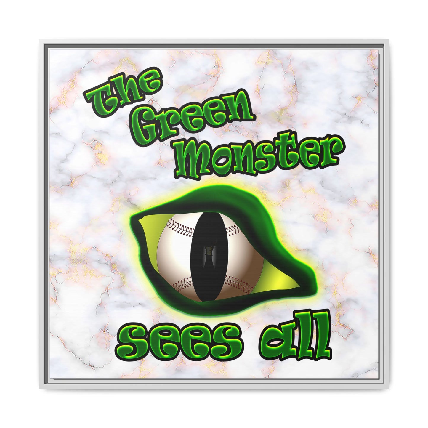 green monster - framed canvas art (white marble)