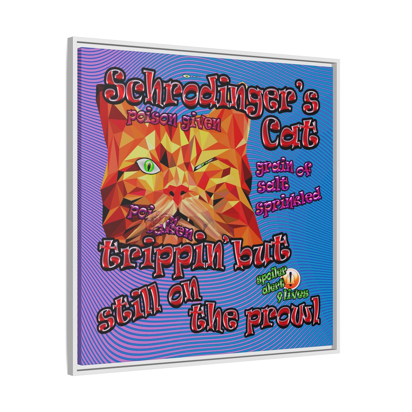 schrodinger's cat - framed canvas art (light blue-purple wave)