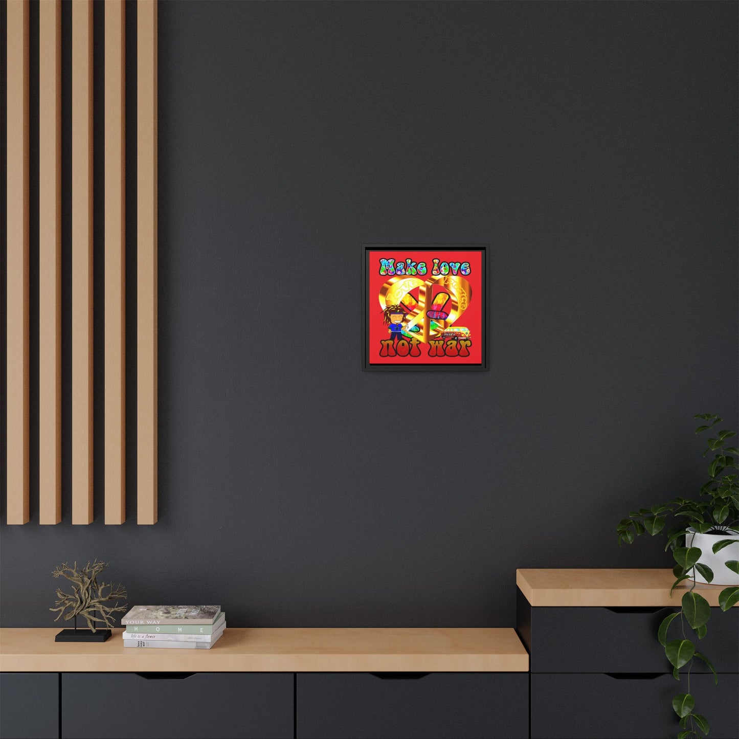 love peace - framed canvas art (red)