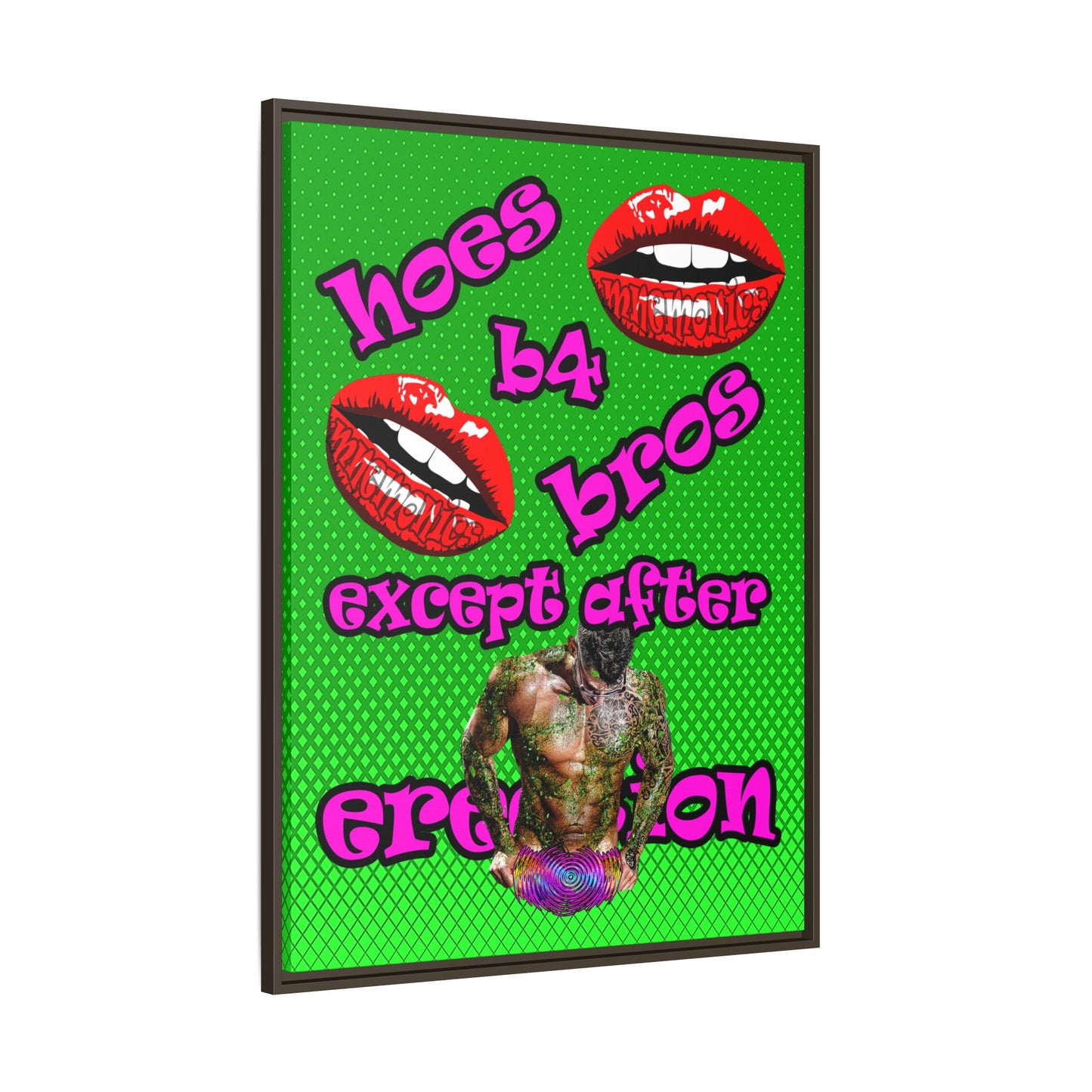 hoes b4 bros - framed canvas art (logo green)