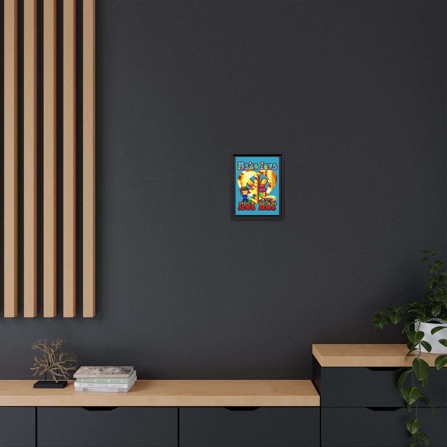 love peace - framed canvas art (turquoise)