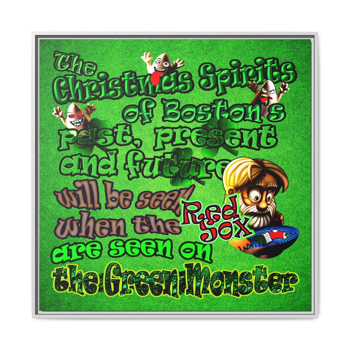 christmas spirits of boston - framed canvas art (green turf)