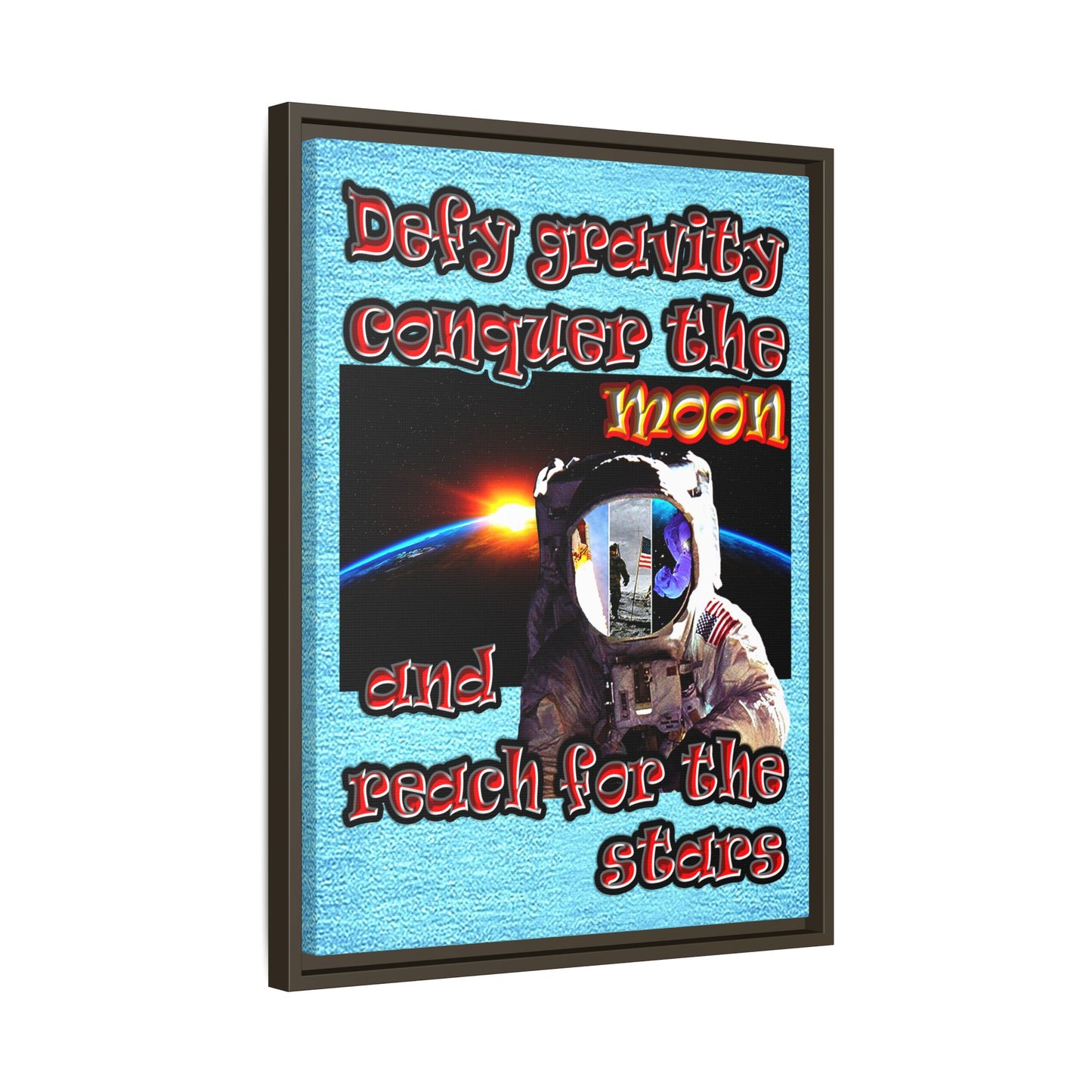 defy conquer reach - framed canvas art (faded blue)