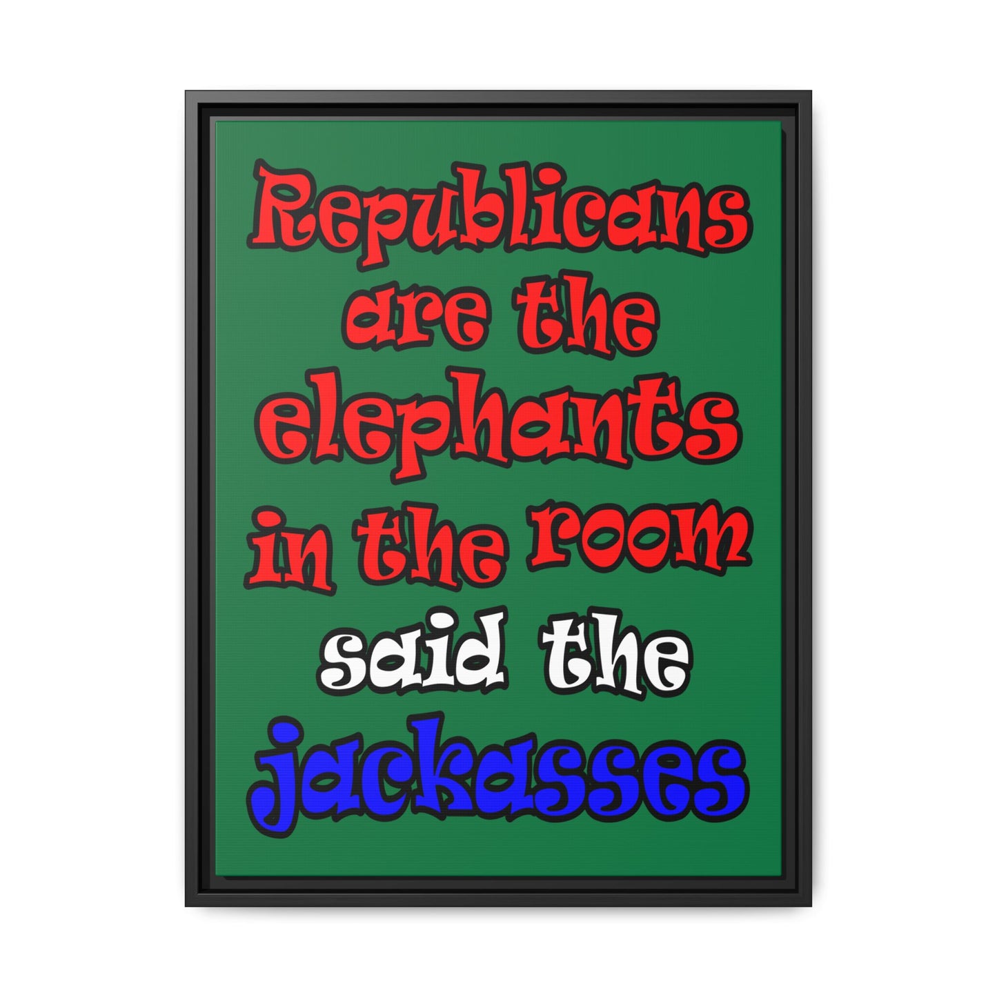 donkeys and elephants - framed canvas art (dark green)
