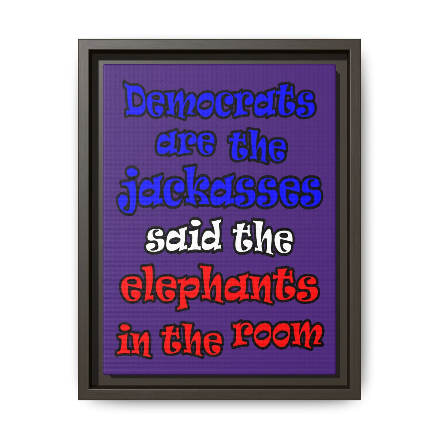 donkeys and elephants - framed canvas art (purple)