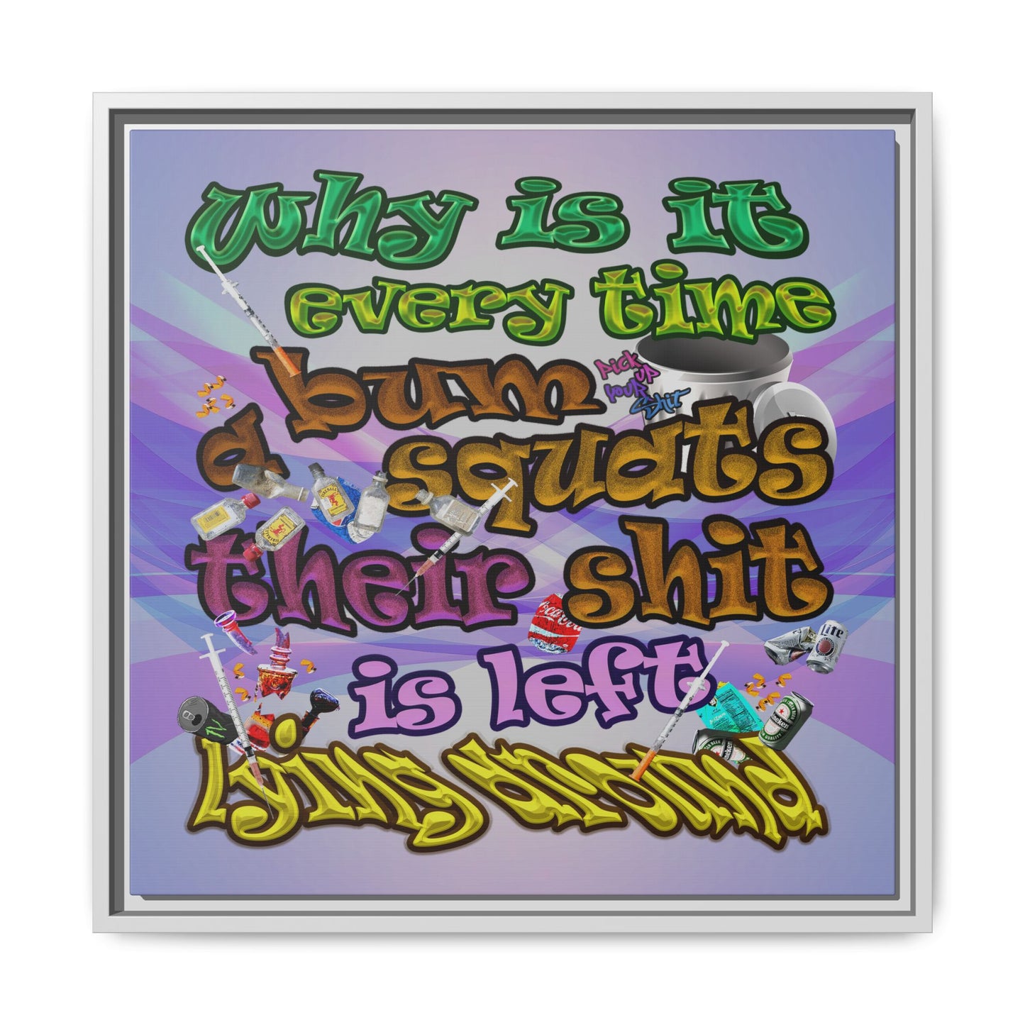 the bum's shit - framed canvas art (light blue-pink wave)