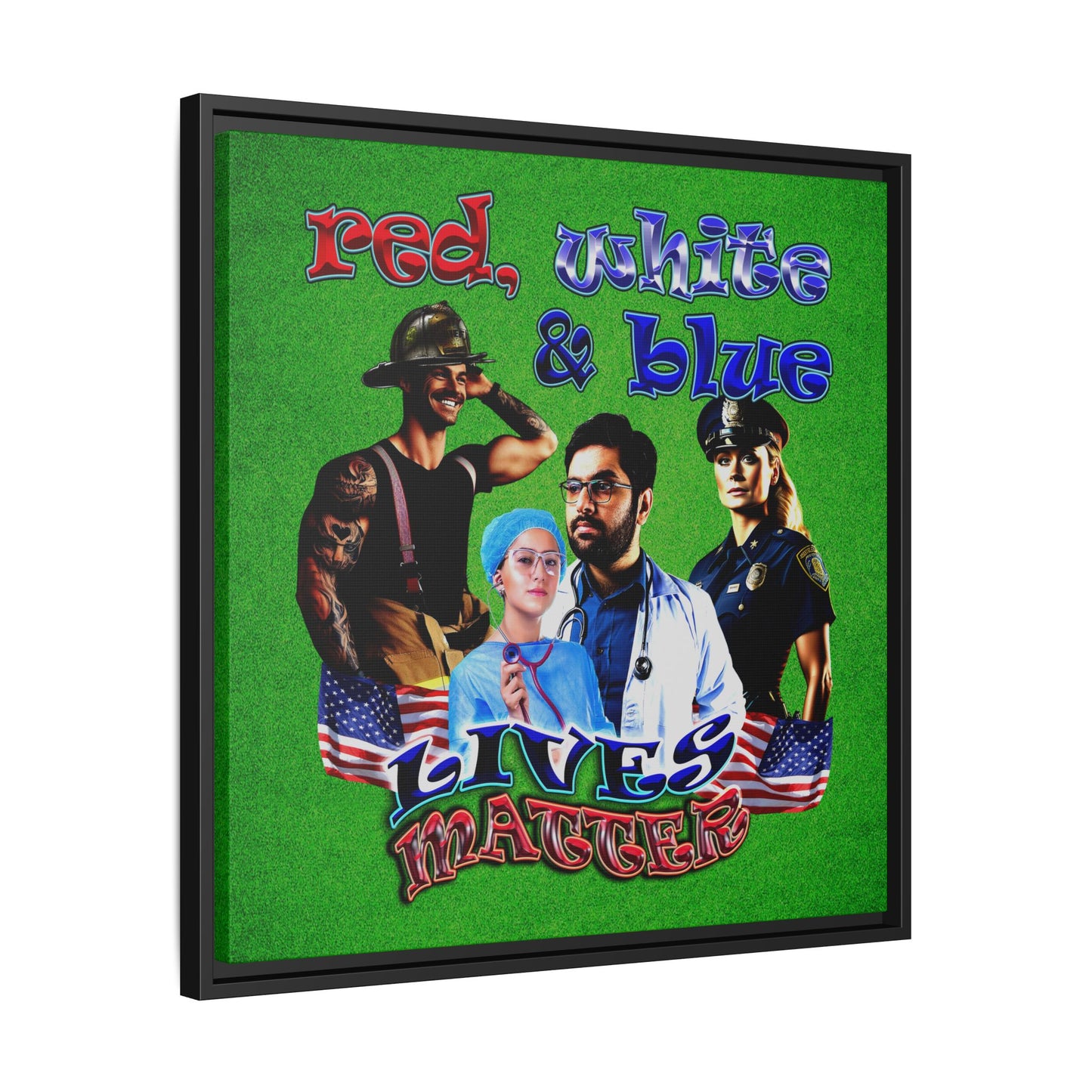 rw&b lives matter - framed canvas art (green turf)
