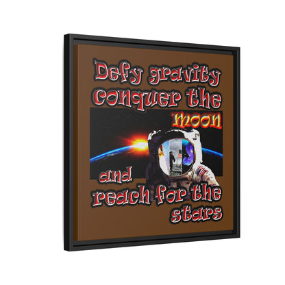 defy conquer reach - framed canvas art (brown)