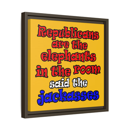 donkeys and elephants - framed canvas art (yellow)