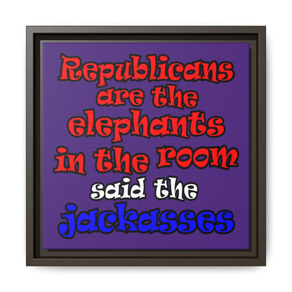 donkeys and elephants - framed canvas art (purple)