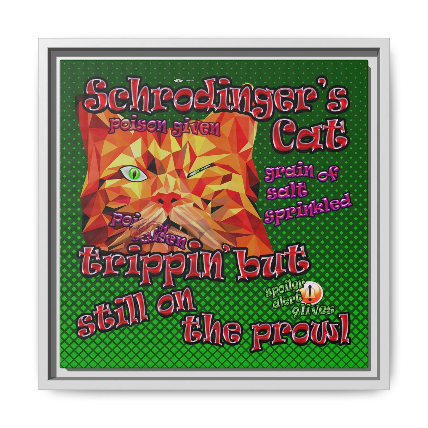 schrodinger's cat - framed canvas art (logo green)