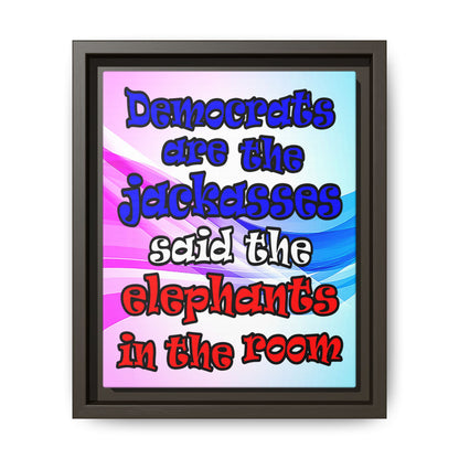 donkeys and elephants - framed canvas art (light blue-pink wave)