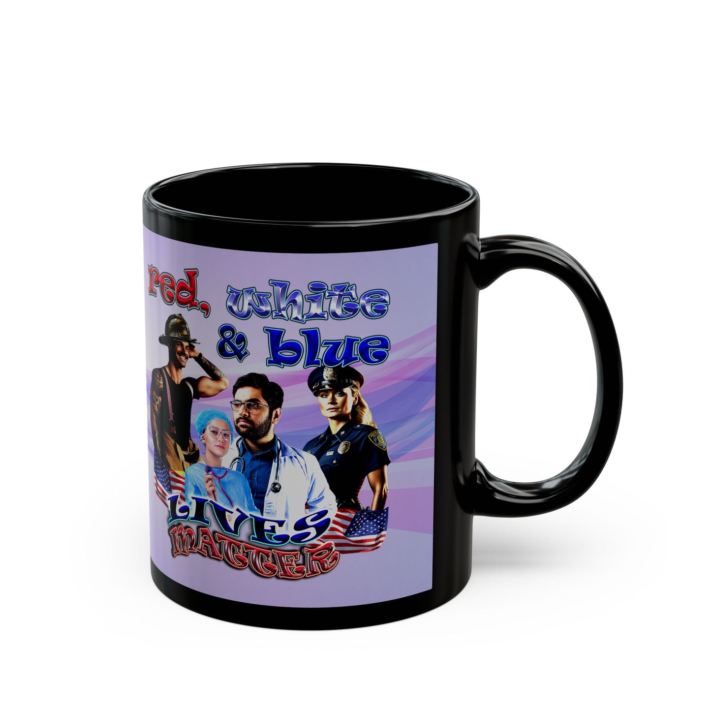 rw&b lives matter - Black Mug (light blue-pink wave)