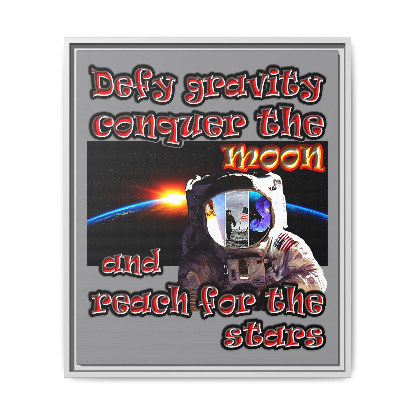 defy conquer reach - framed canvas art (grey)