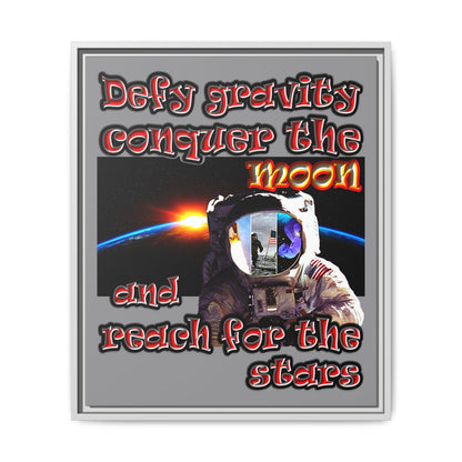defy conquer reach - framed canvas art (grey)