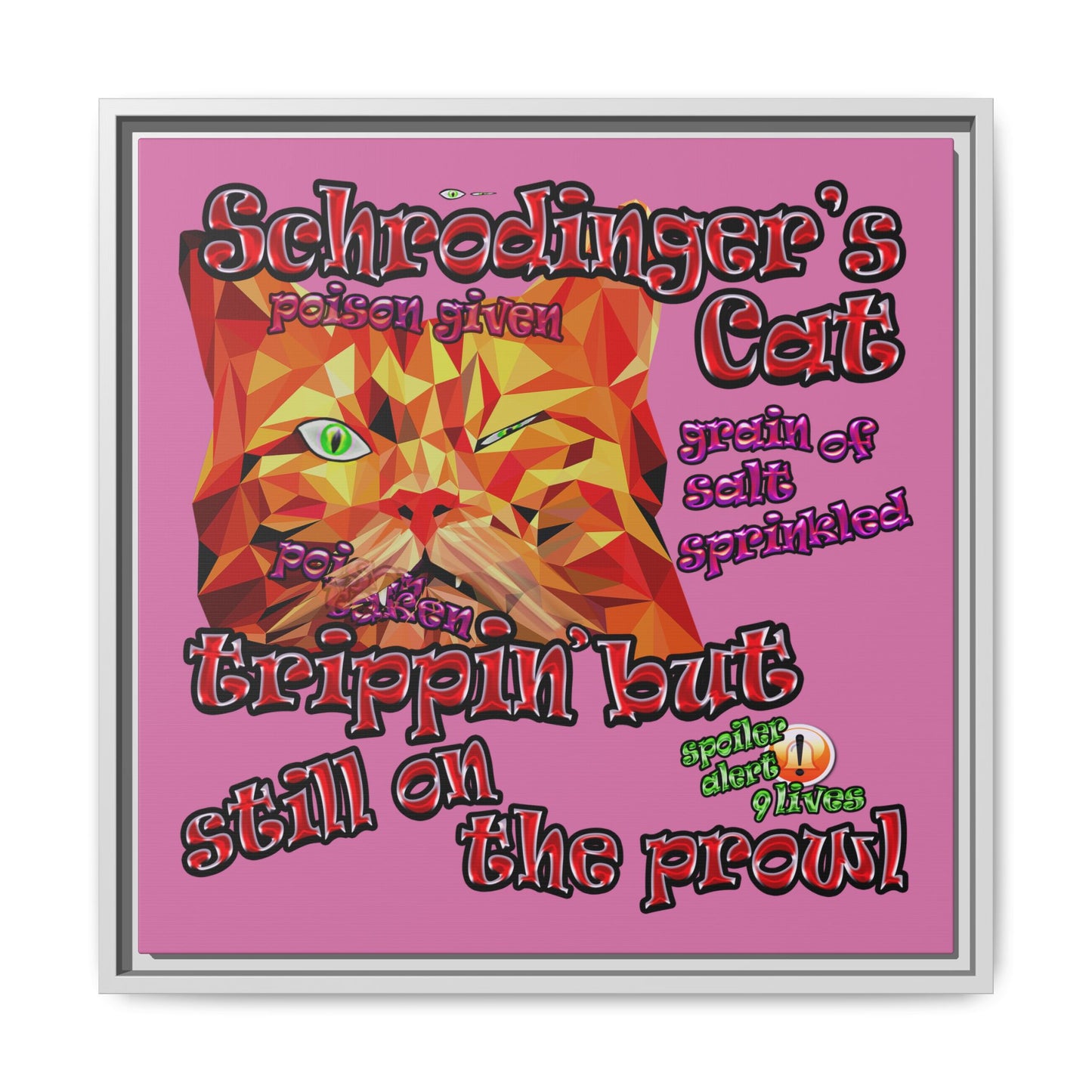 schrodinger's cat - framed canvas art (light pink)