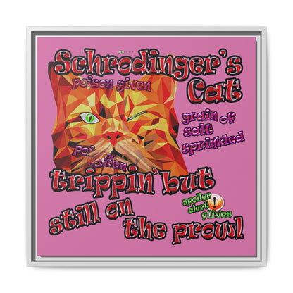 schrodinger's cat - framed canvas art (light pink)