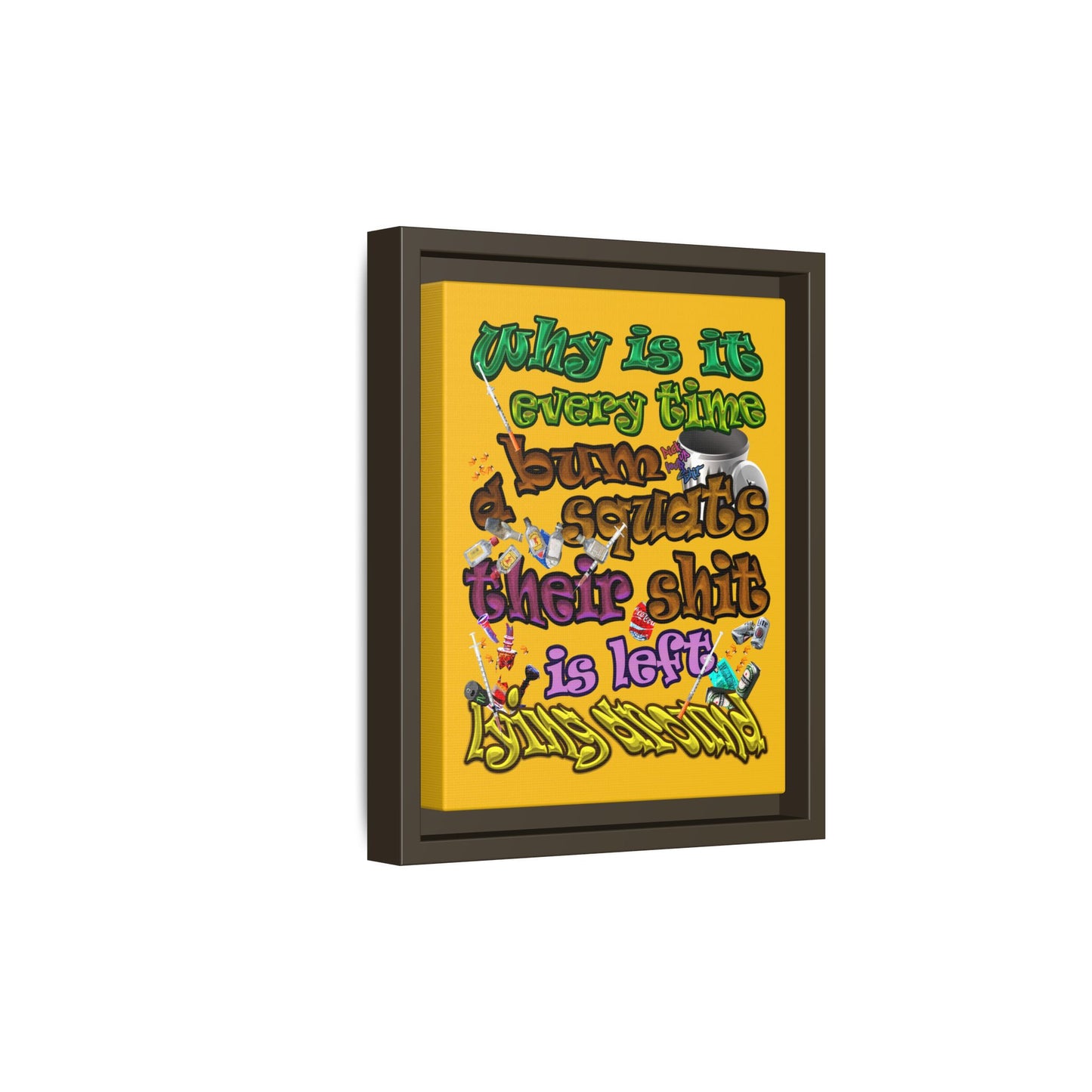 the bum's shit - framed canvas art (yellow)