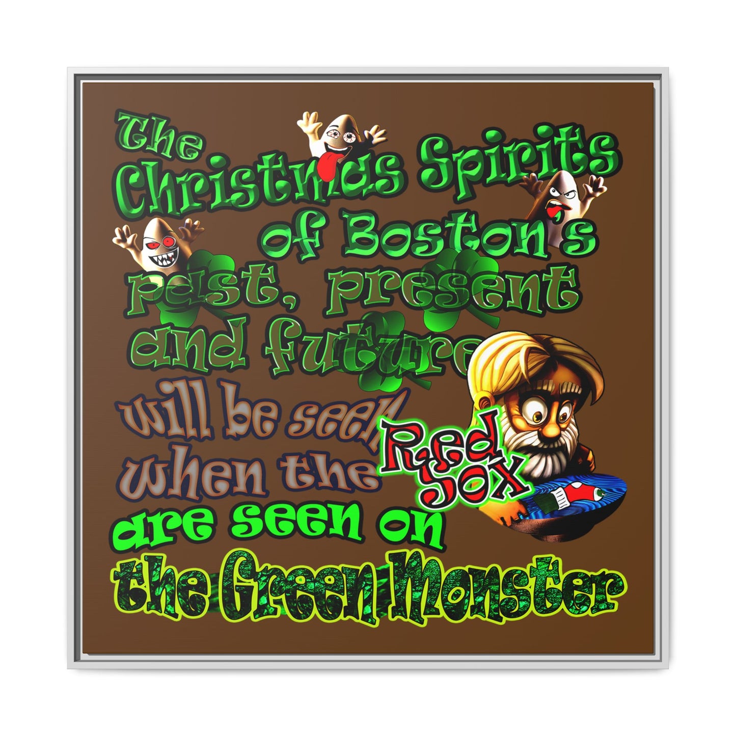 christmas spirits of boston - framed canvas art (brown)