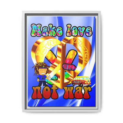 love peace - framed canvas art (blue-white wave)
