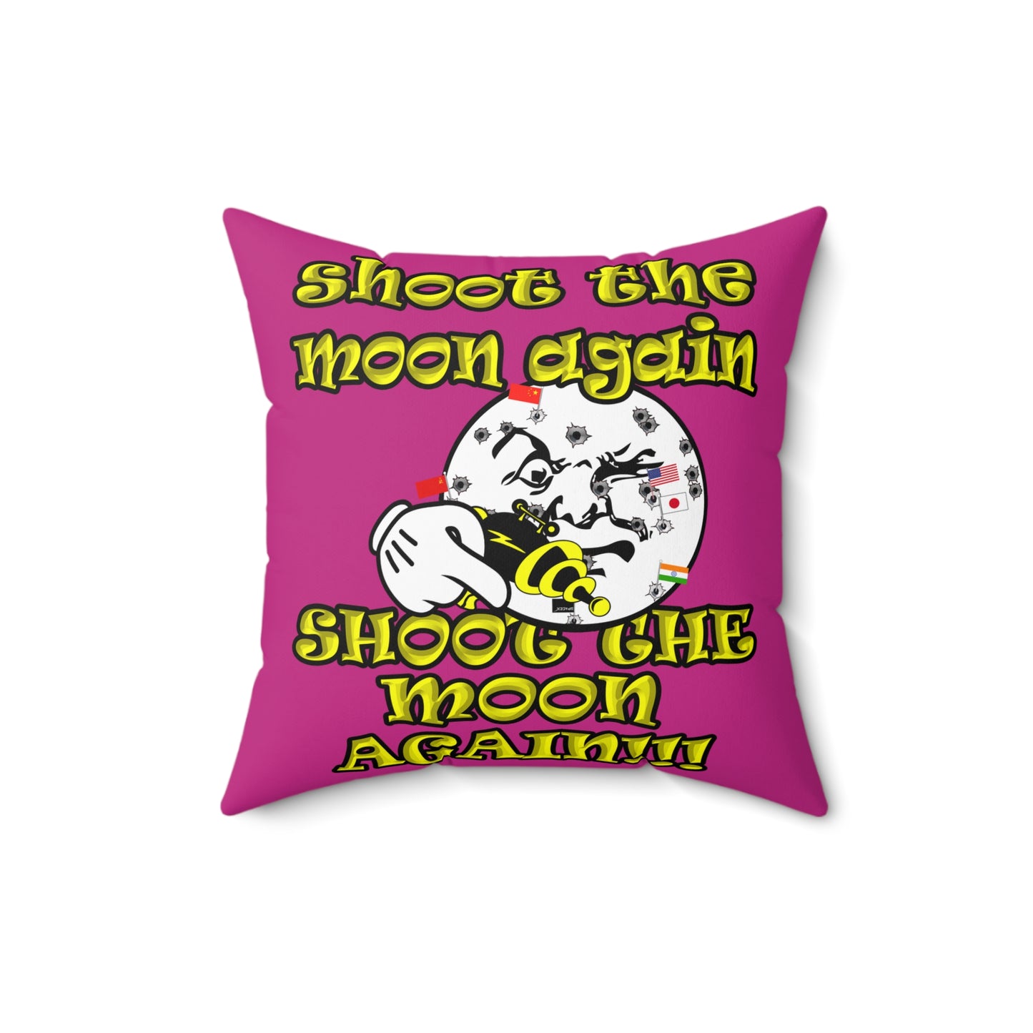 shoot the moon again - Spun Polyester Square Pillow - (pink)