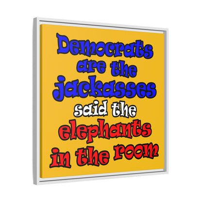 donkeys and elephants - framed canvas art (yellow)