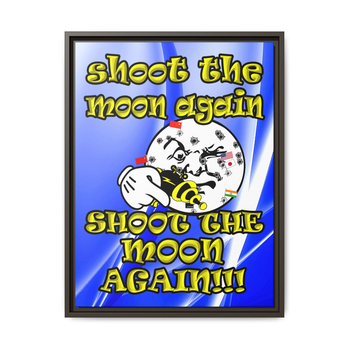 shoot the moon again - framed canvas art (blue-white wave)