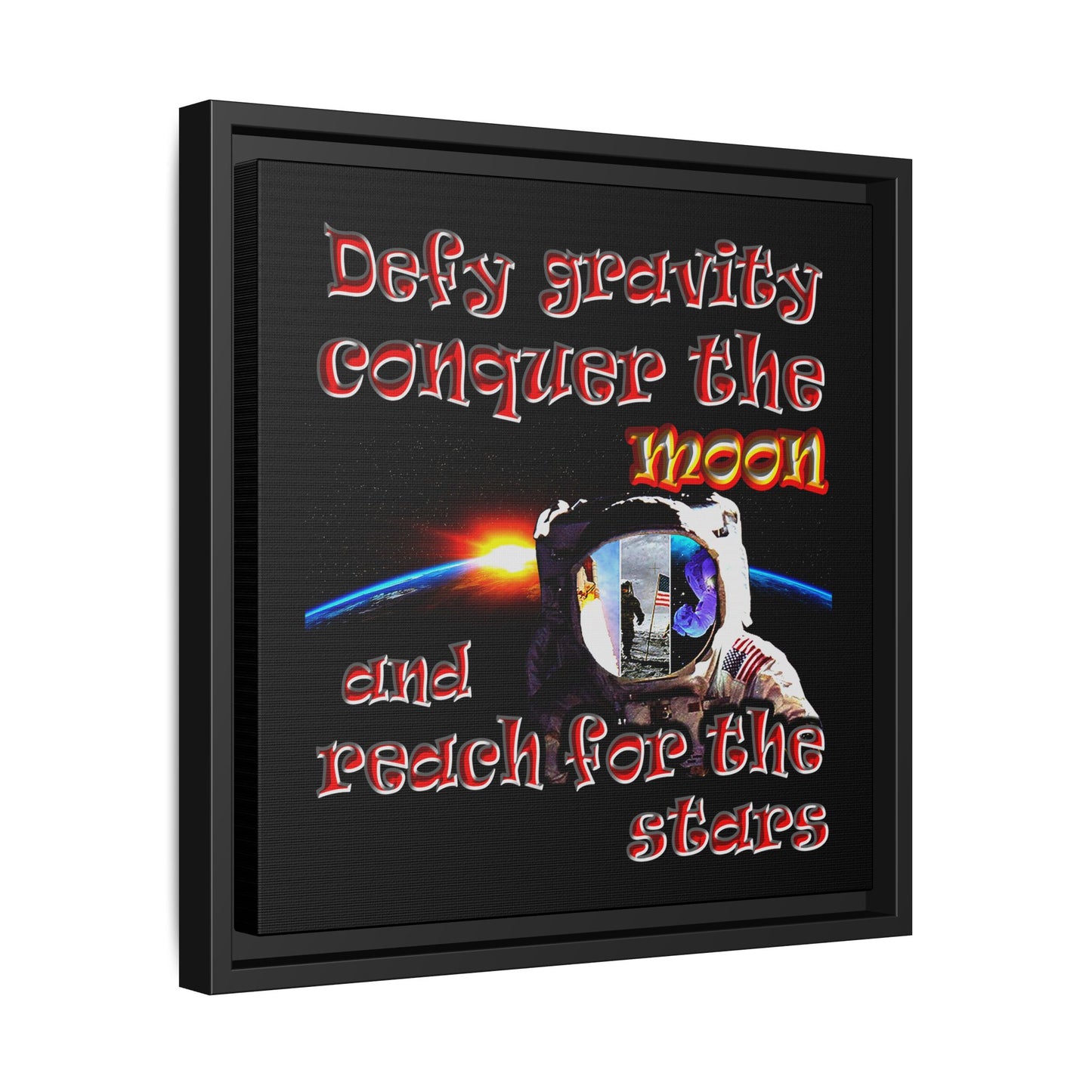 defy conquer reach - framed canvas art (black)