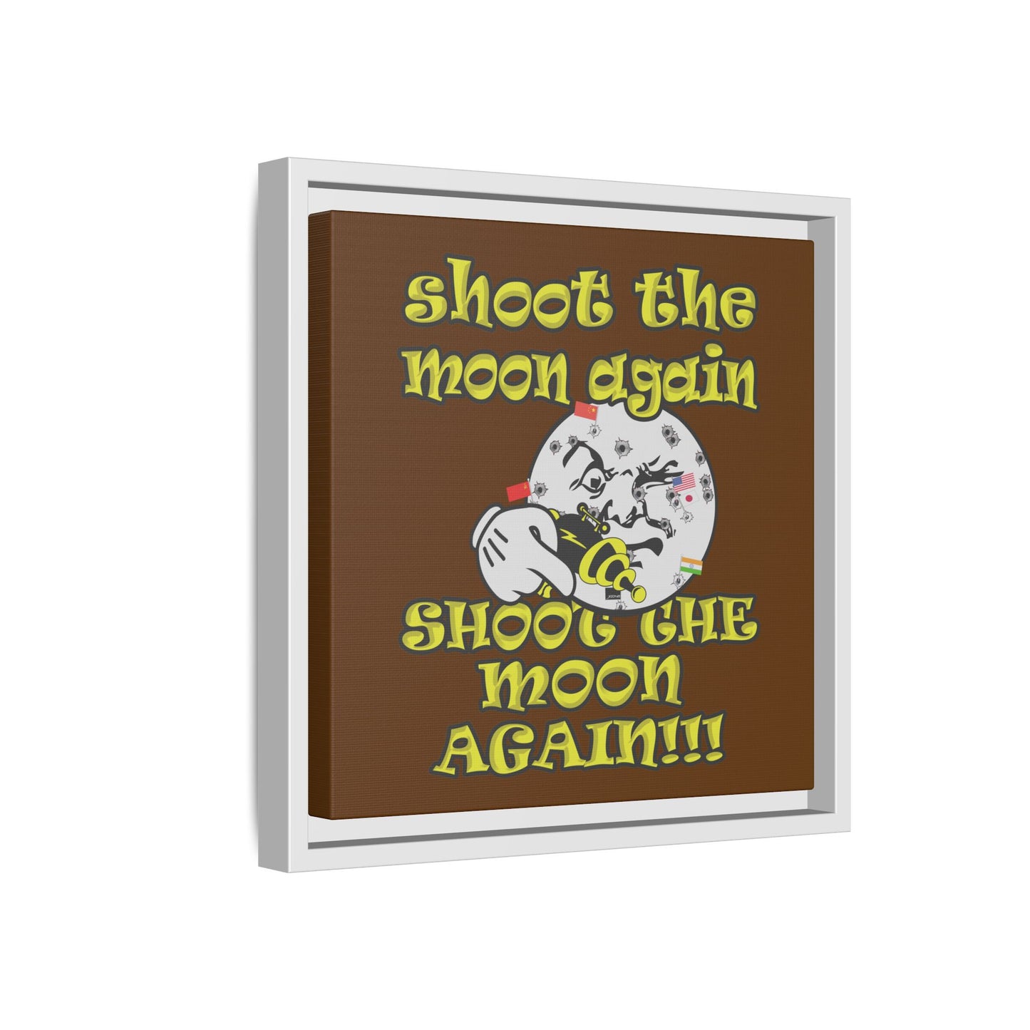 shoot the moon again - framed canvas art (brown)