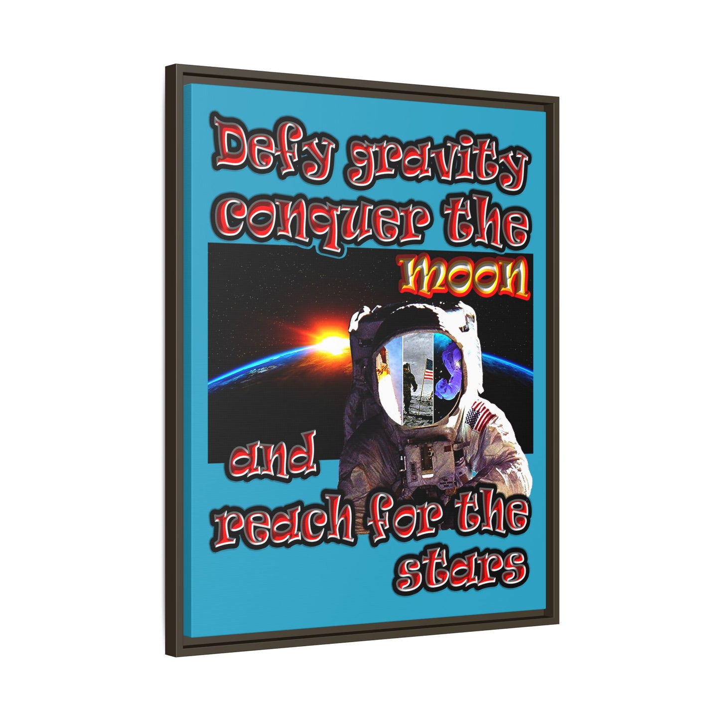 defy conquer reach - framed canvas art (turquoise)