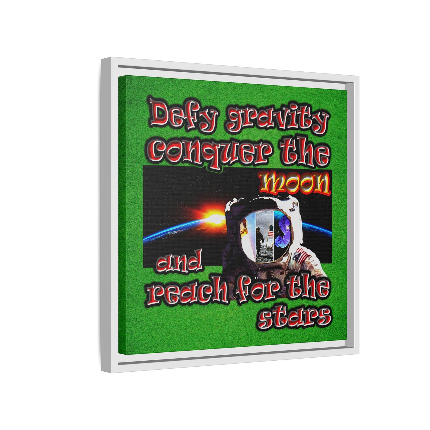 defy conquer reach - framed canvas art (green turf)