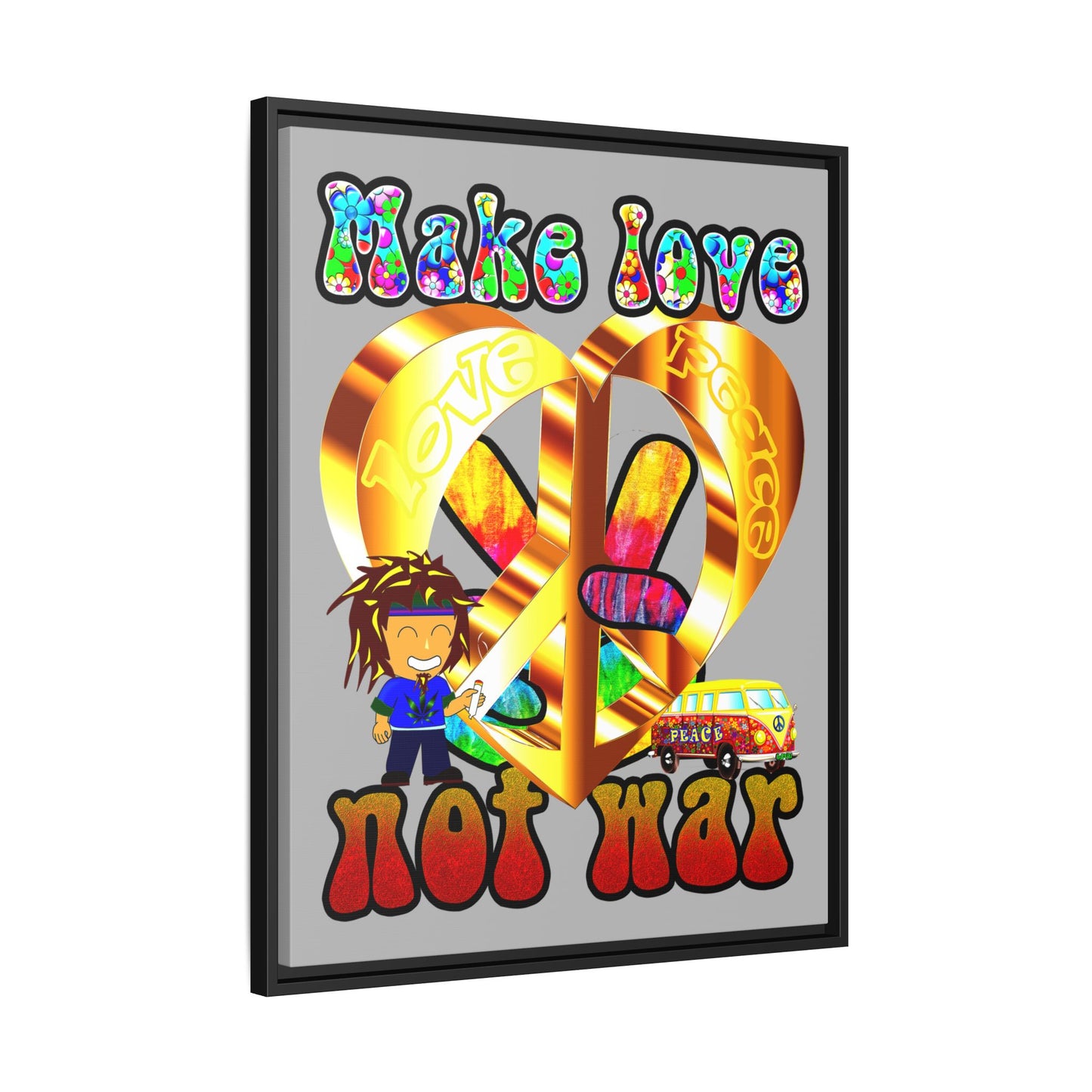 love peace - framed canvas art (light grey)