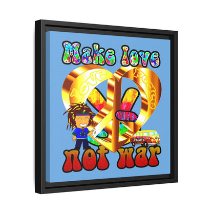 love peace - framed canvas art (light blue)