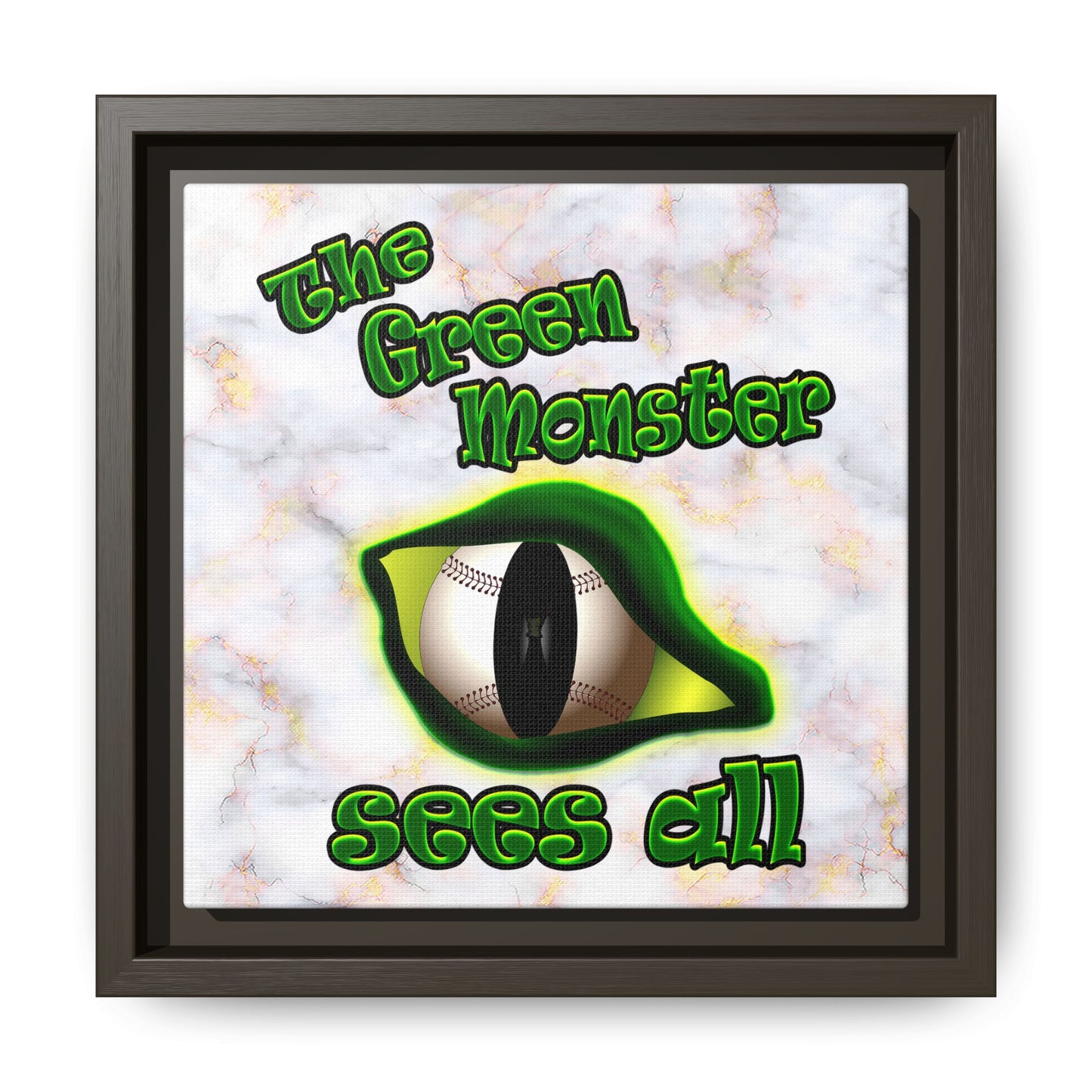 green monster - framed canvas art (white marble)