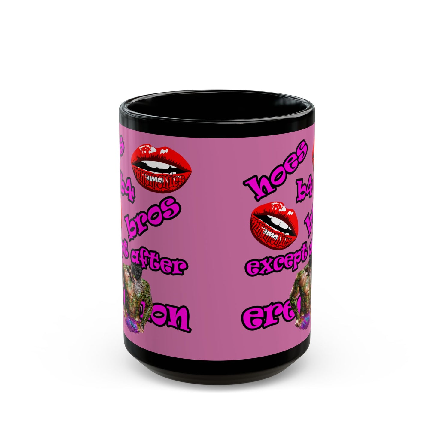 hoes b4 bros - Black Mug (light pink)