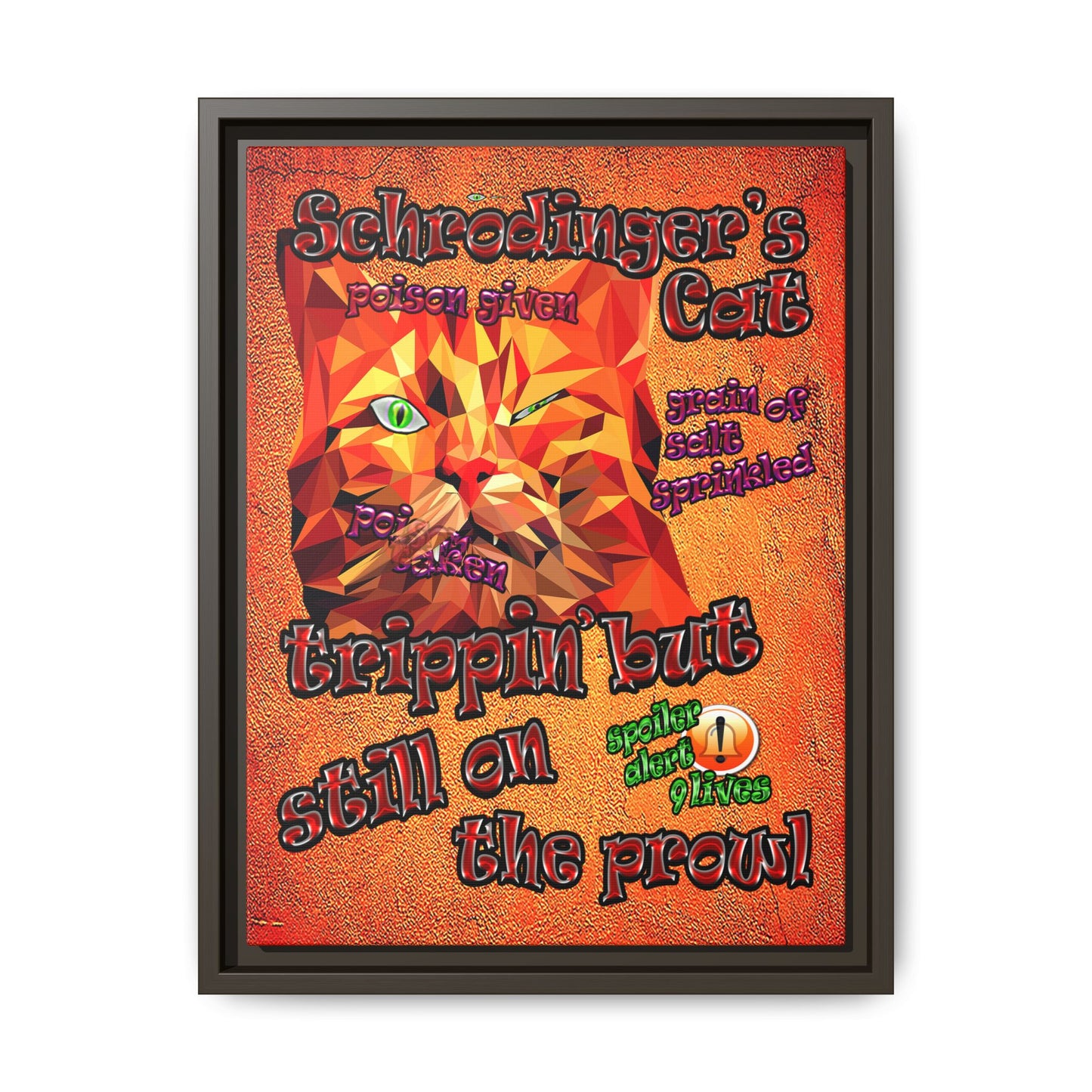 schrodinger's cat - framed canvas art (burnt orange)