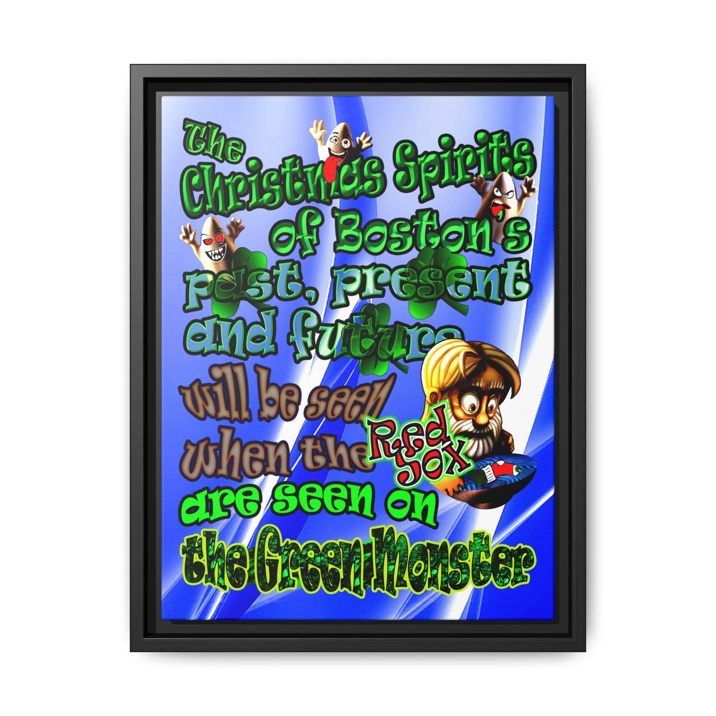 christmas spirits of boston - framed canvas art (blue-white wave)