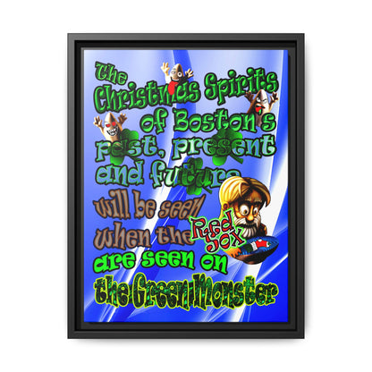 christmas spirits of boston - framed canvas art (blue-white wave)