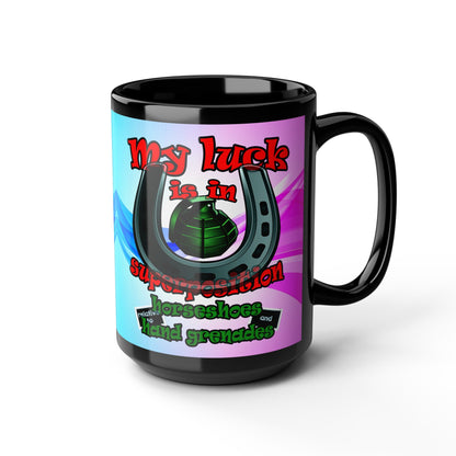 my luck - Black Mug (light blue-pink wave)