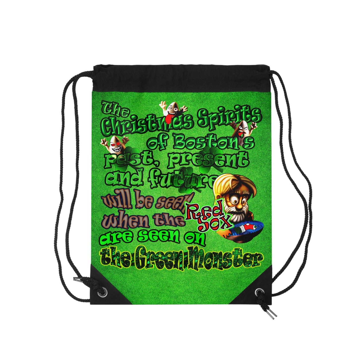 christmas spirits of boston - Drawstring Bag (green turf)