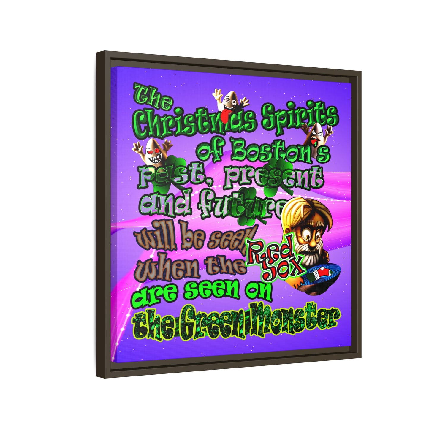 christmas spirits of boston - framed canvas art (purple-pink wave)