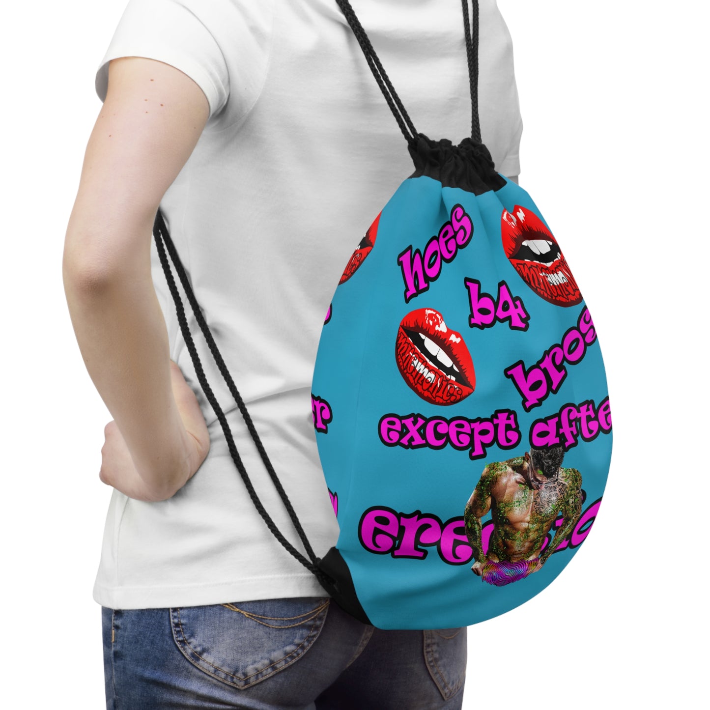 hoes b4 bros - Drawstring Bag (turquoise)