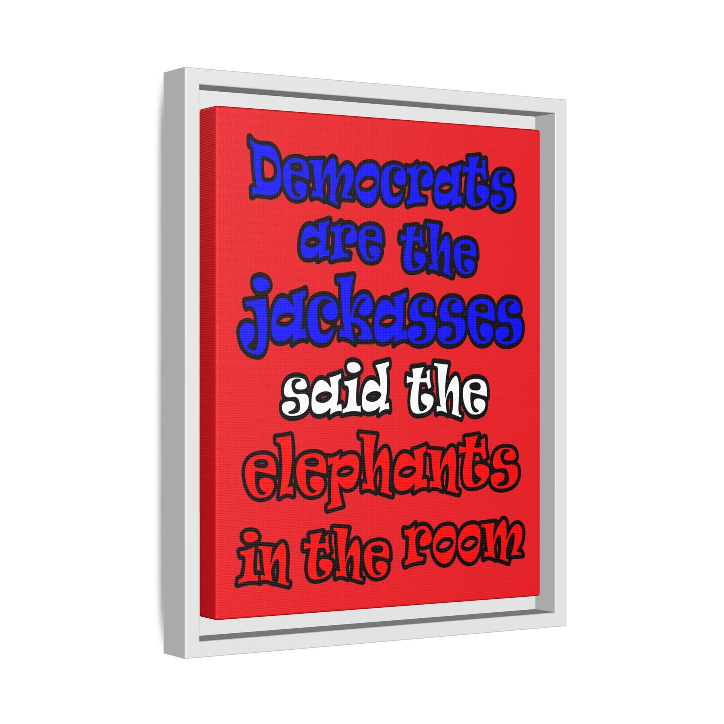 donkeys and elephants - framed canvas art (red)