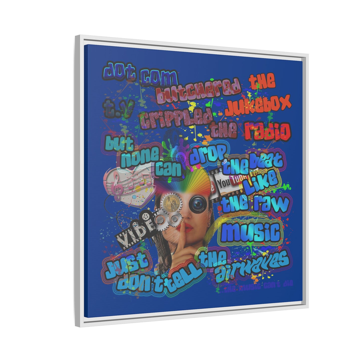 drop the beat - framed canvas art (dark blue)