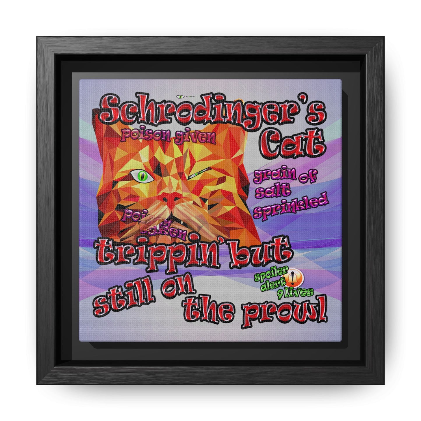 schrodinger's cat - framed canvas art (light blue-pink wave)
